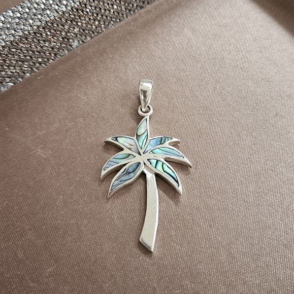 Jewelry - Sterling Silver and Abalone Inlay Palm Tree Pendant